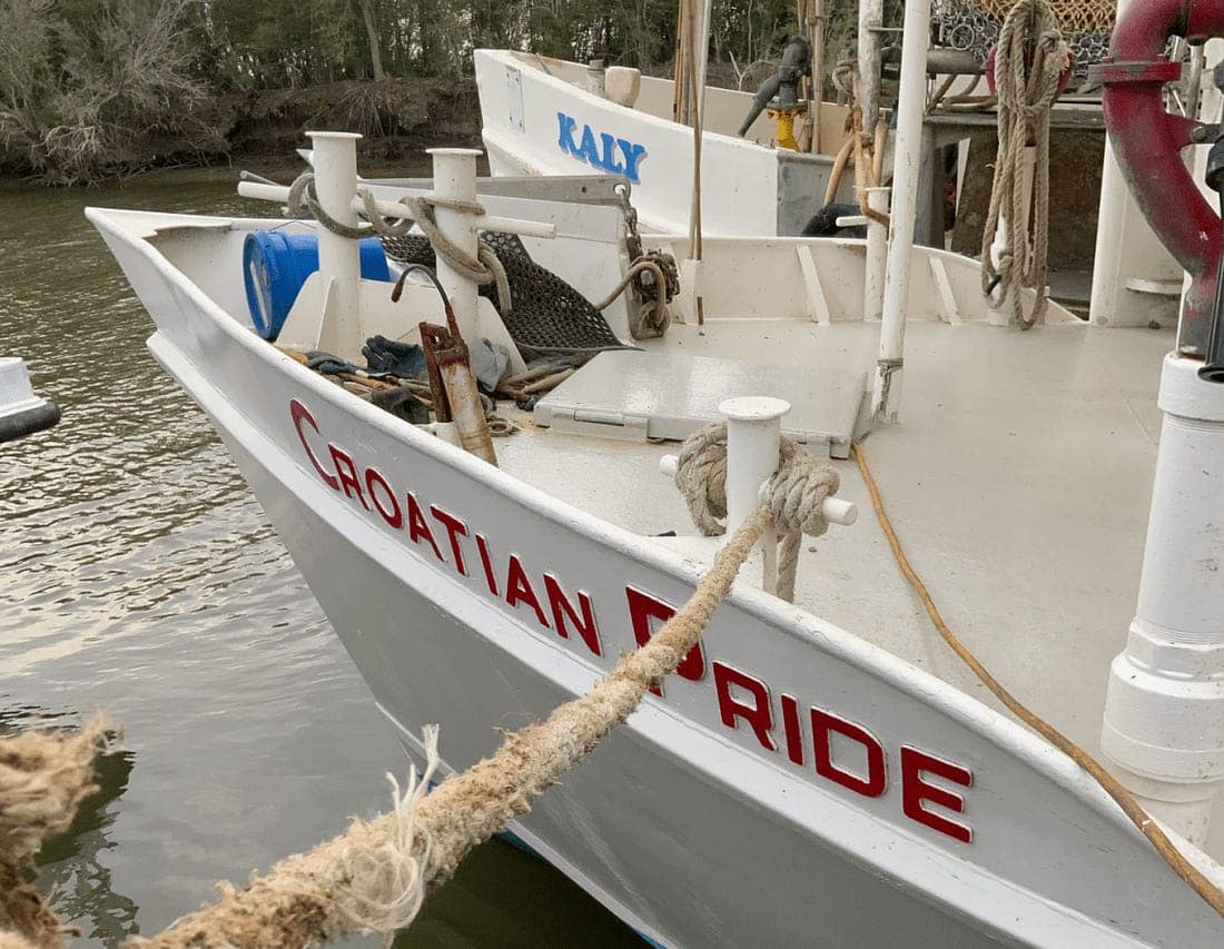 The oyster boat Croatian Pride is docked in St. Bernard Parish along Hopedale Highway.