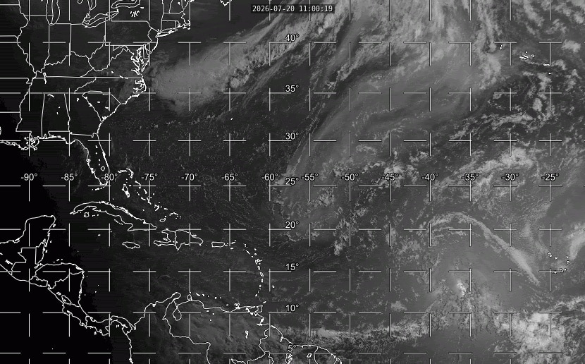 A loop of visible satellite imagery covering the Atlantic Basin and eastern United States