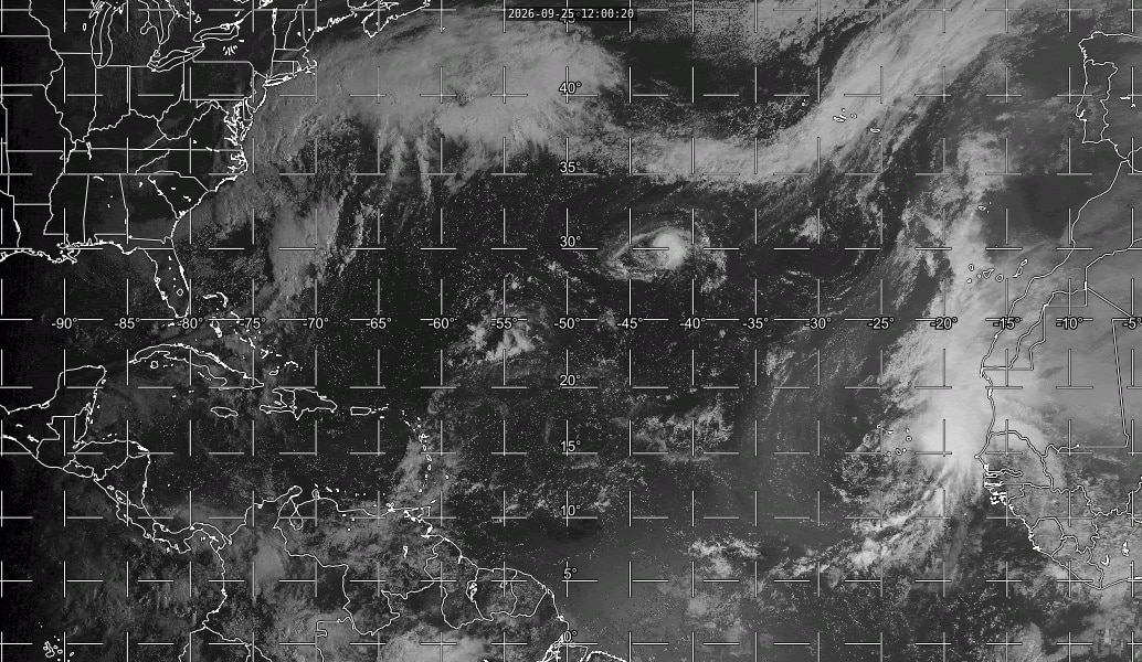 This loop of visible satellite imagery shows the features of interest across the Atlantic and eastern United States.