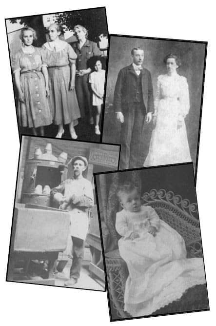 A collage of four black and white historic family photographs.