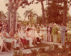 A color photograph of citizens at the dedication of the L.T. McCarthy Fire Administration Building.