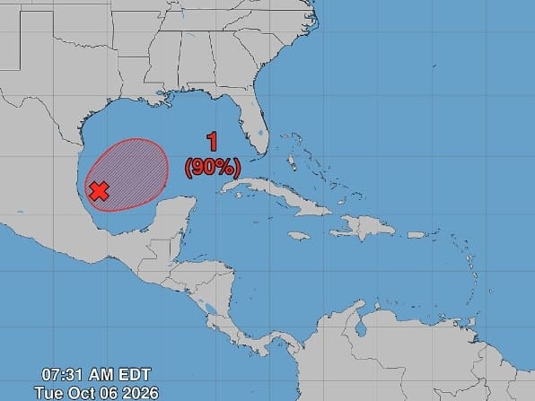 This morning's NHC Seven-Day Tropical Weather Outlooks indicates a 90% chance for tropical development in the southwestern Gulf